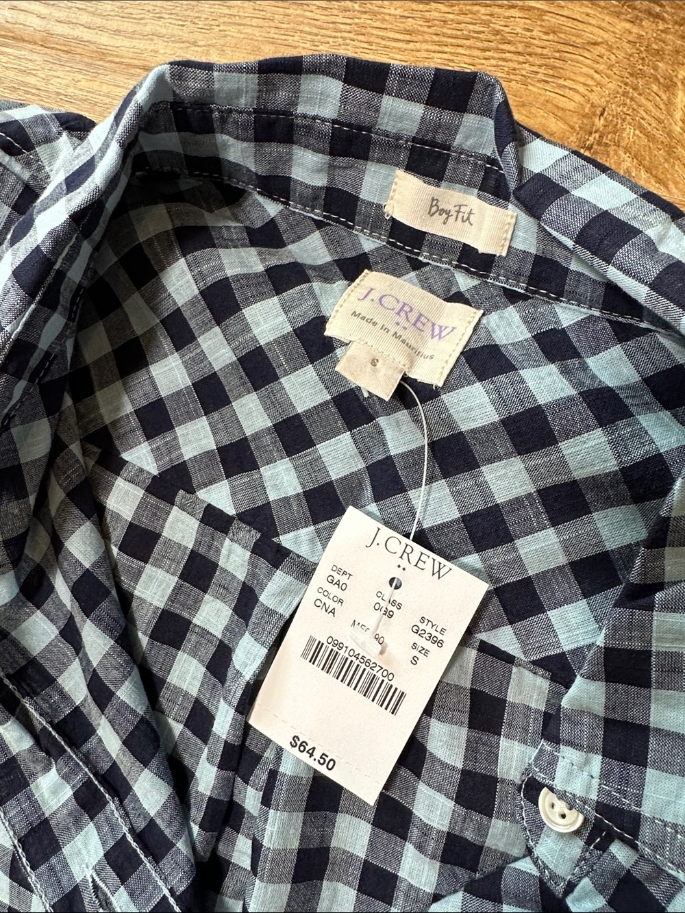 J.Crew Blue & Navy Gingham 100% Cotton Popover Shirt Size Small (NWT) - Picture 2 of 10